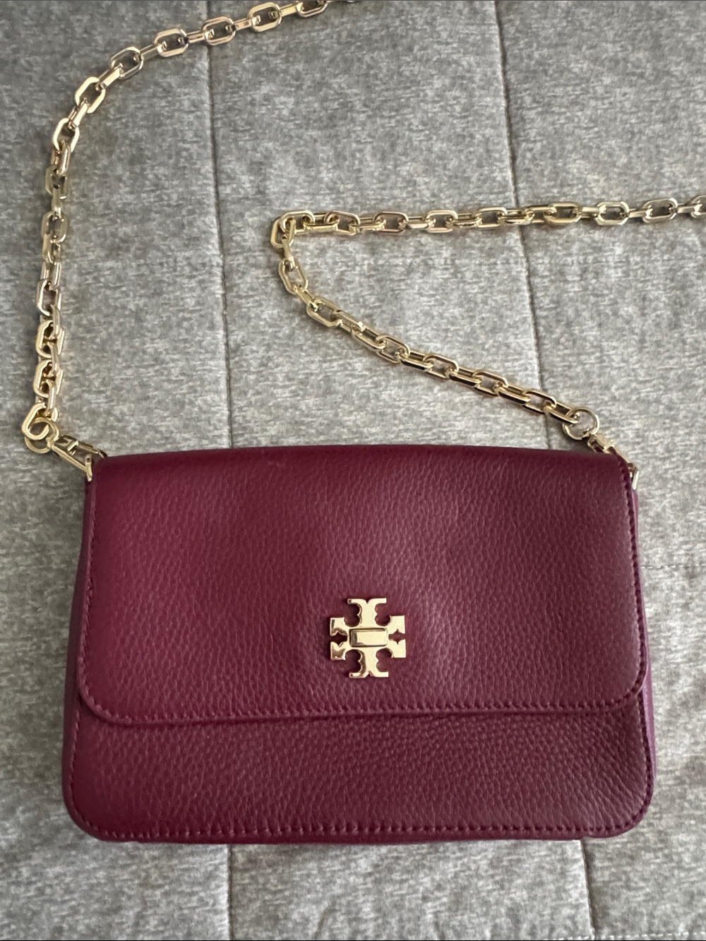 Tory Burch Merlot Pebbled Leather Chain Crossbody